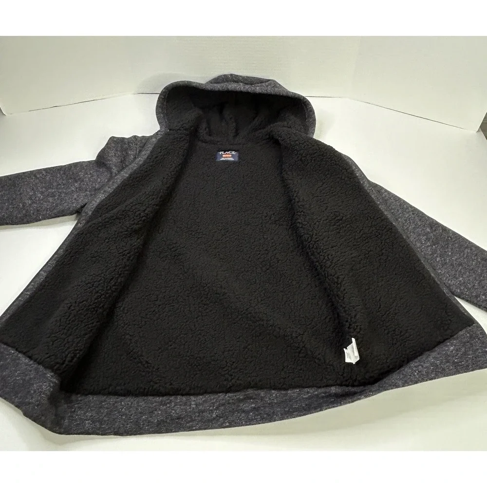 The Children's Place‎ Sherpa Lined Zip Up Hoodie Black Marl Boys XXL 16 NEW